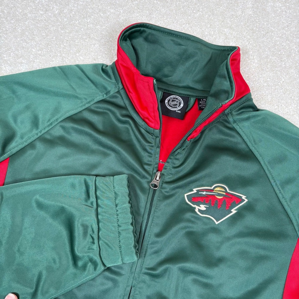 Minnesota Wild NHL Full Zip Track Jacket Green Red Athletic Coat Size‎ L